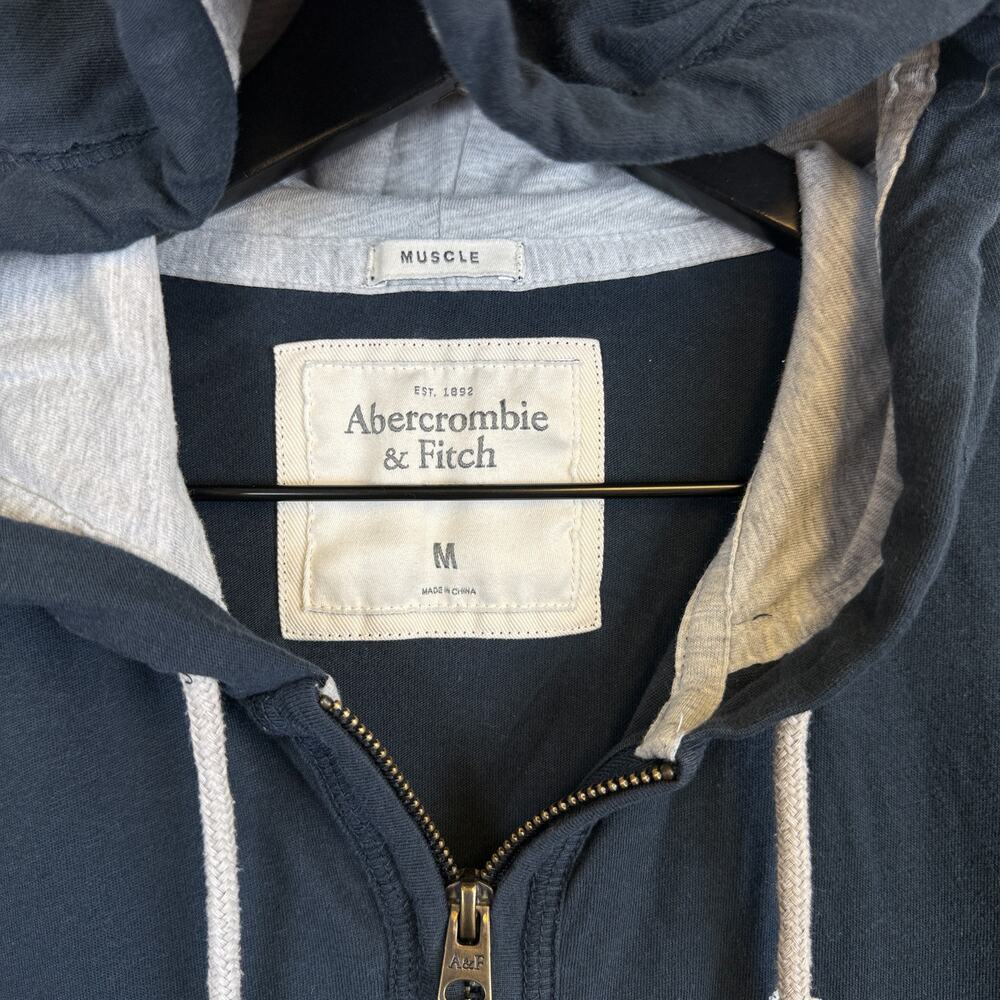 Y2K Abercrombie & Fitch Mens Muscle Zip Up Hoodie Navy Blue - M - Picture 4 of 9